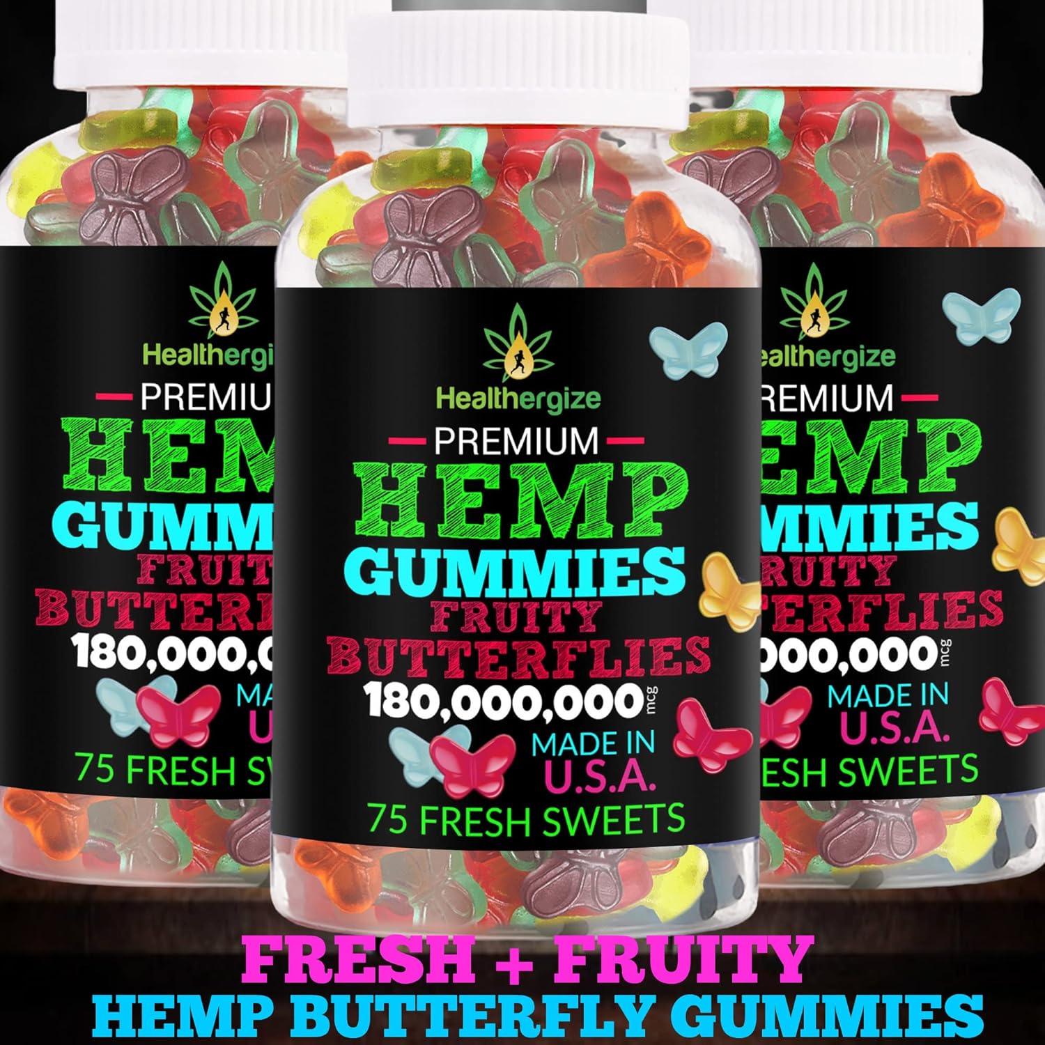 3PACK Hemp Gummies Fruity Butterflies-for Sleep, Calm, Peaceful, Back-Natural Hemp Party Gummy Beras-Made in USA