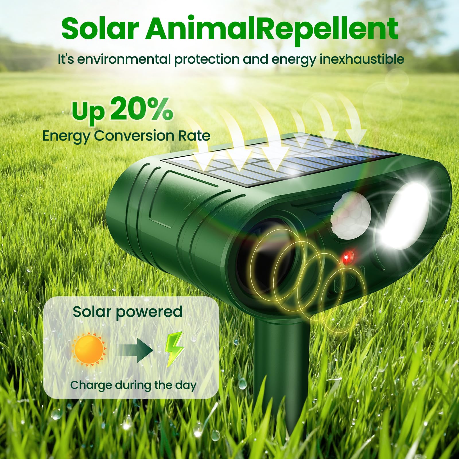2026 Upgraded Solar Ultraschall Tiervertreiber Outdoor Hirsch Katzenschreck mit Bewegungsmelder Blitzlicht (2)