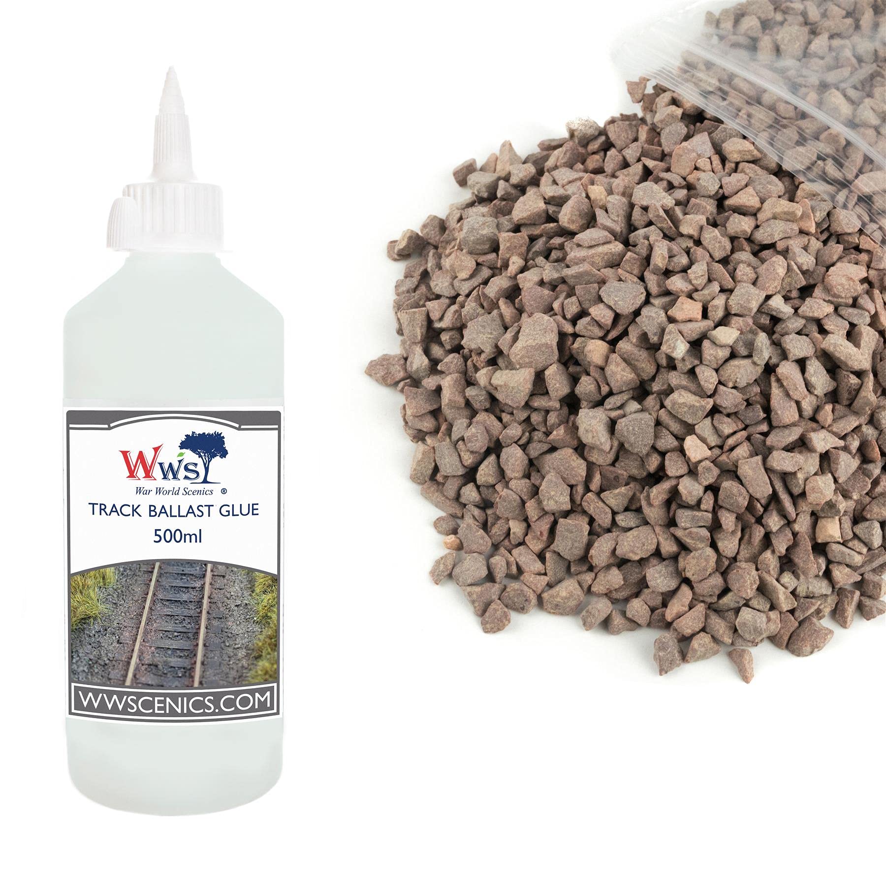 War World Scenics 1kg Ballast & 500ml Glue Kit for Model Rail Tracks – Large Grade Red — image 1