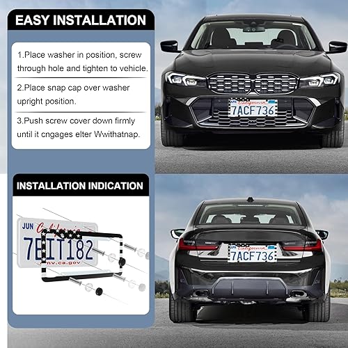 Miniatura 5 de Marcos para matrículas con bandera estadounidense LivTee, cubiertas para matrículas de acero inoxidable de 4 agujeros, soporte para matrículas de 2