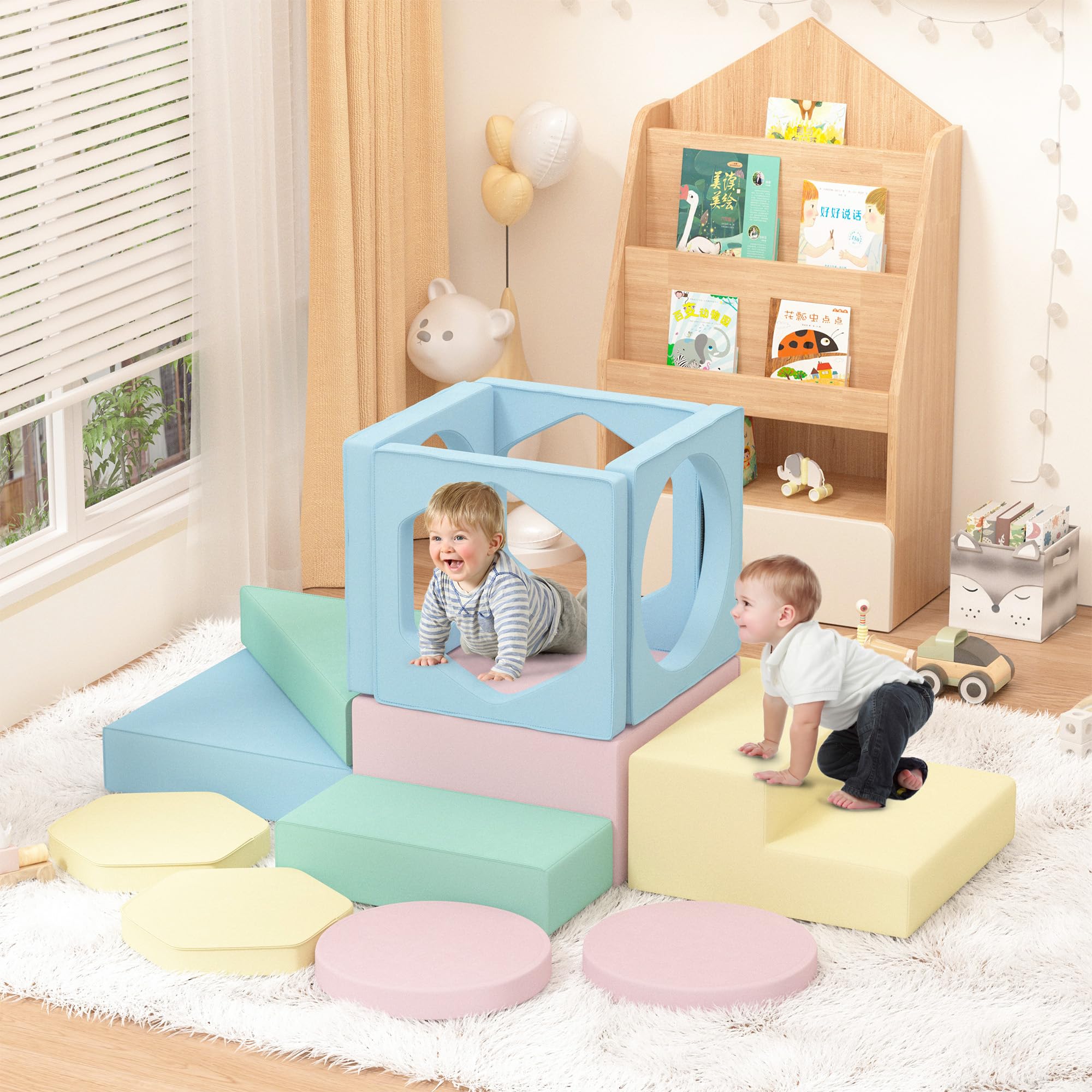 Xilingol 14 Pieces Foam Climbing Blocks for Toddlers Indoor, Soft Foam Climbing Blocks with Stairs and Ramp, Modular Toddler Climbing Toys, Kids, Children