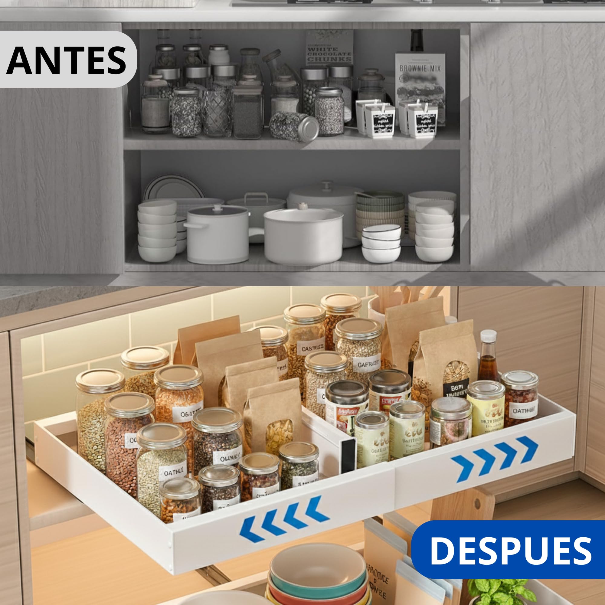 NURIANT HOME & KITCHEN - Removable Kitchen Drawer with Telescopic Guides – Steel Sliding Organizer, with Adjustable Extendable Metal Divider for Cabinets and Pantry — view 5