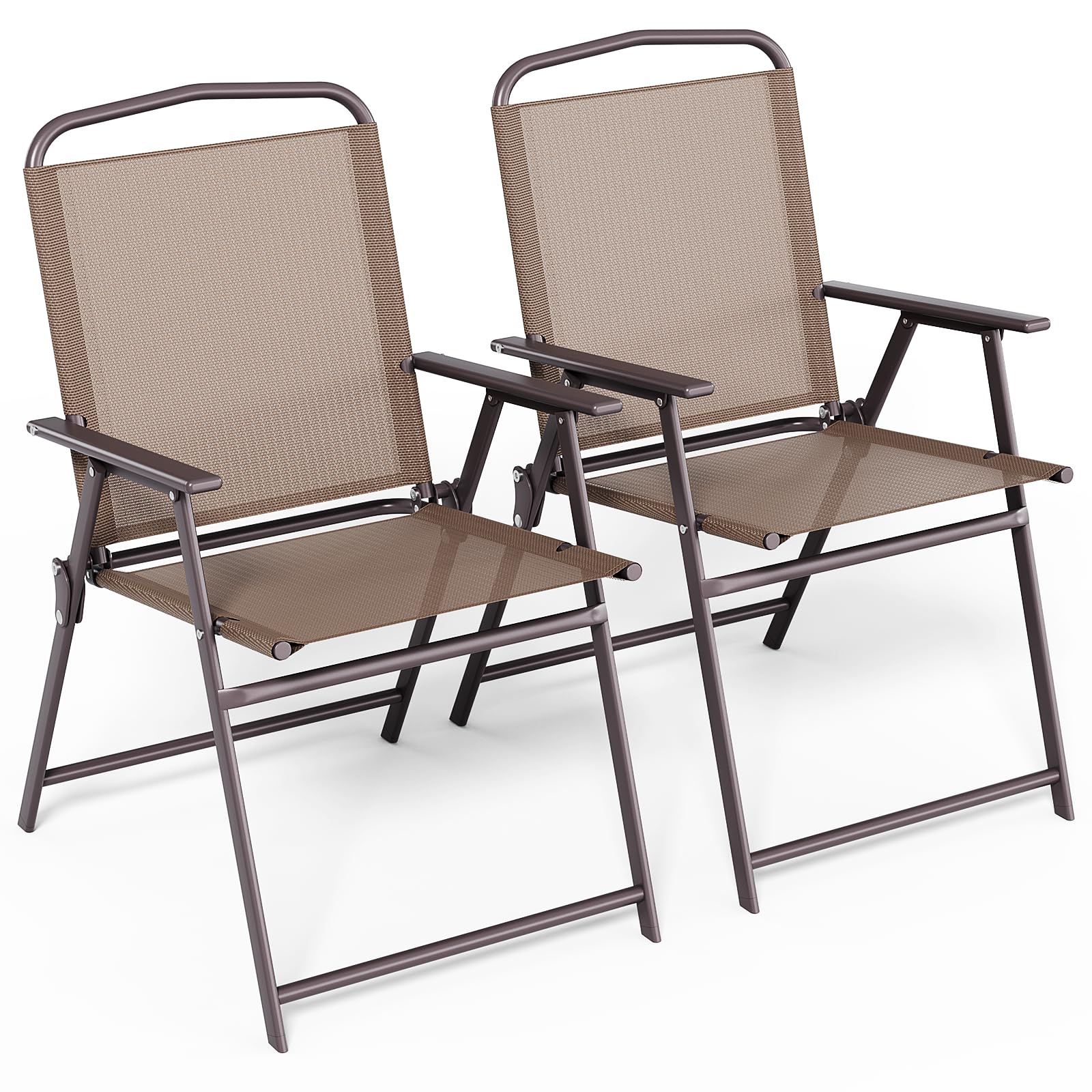 LIFERUN Juego de 2 sillas de jardín, sillas plegables con respaldo, reposabrazos, sillas de terraza, sillas de exterior, sillas de comedor, hasta 150 kg, sillas plegables para camping, playa, jardín