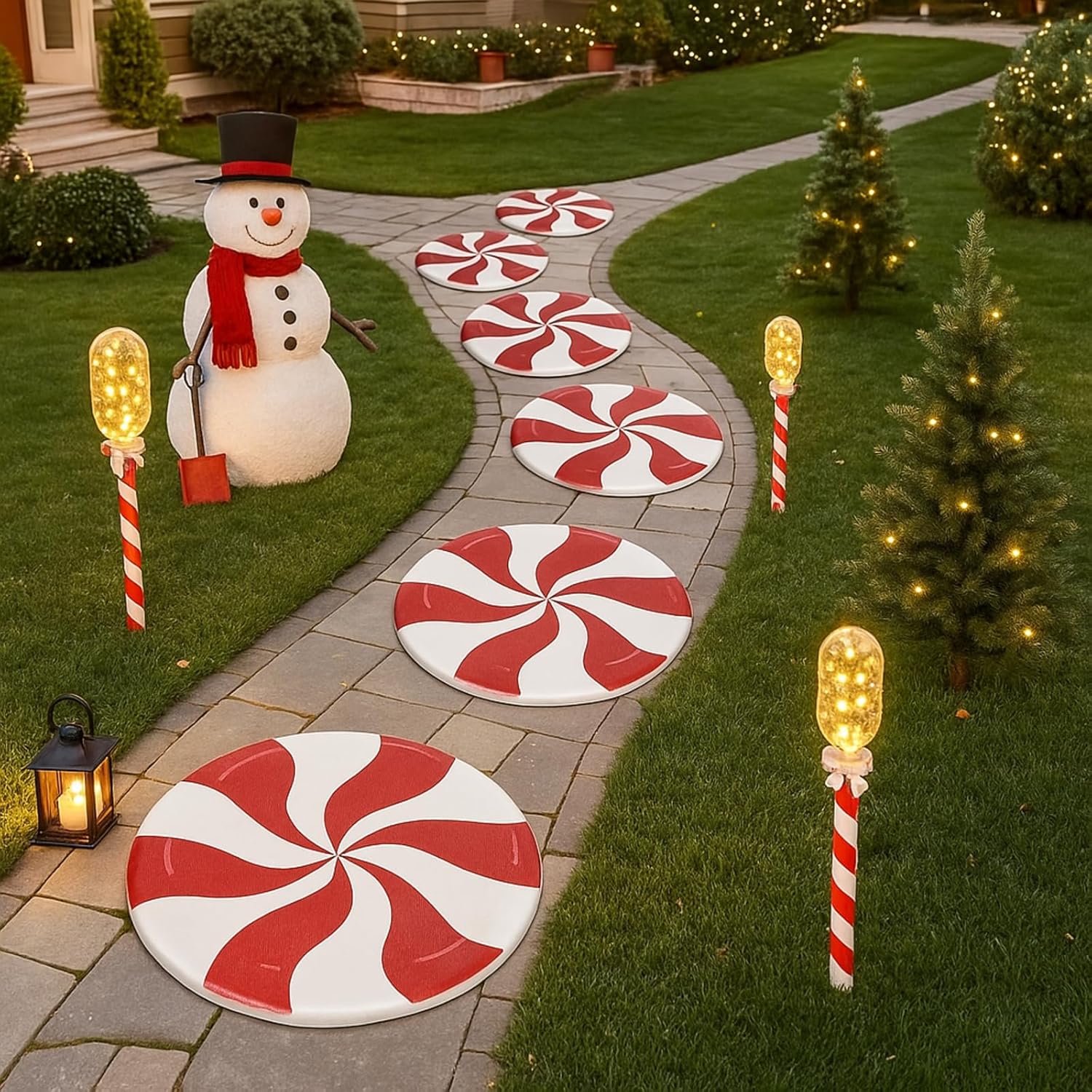 6 Pcs Christmas Candy Floor Decoration Garden Stepping Stones 8 Inch Algae Diatom Mud Decorative Step Stones Peppermint Decor for Garden Yard Lawn Patio Walkway Outdoor Indoor Christmas Party Decor