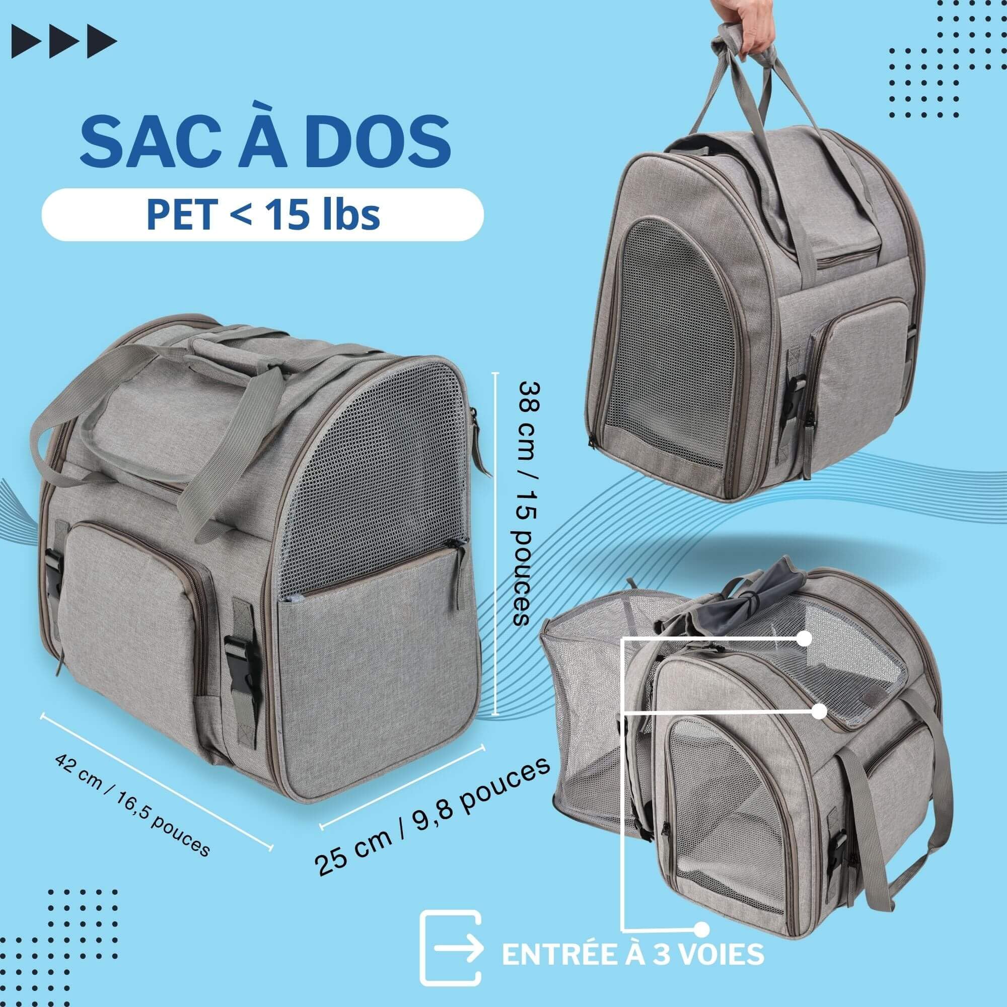 SOLDAY Sac Transport Chat Extensible Pliable, Fenêtre Respirante, Avion | Convient chats et petits chiens jusqu'à 8kg, pliable à plat, maille respirante, dimensions 45x22x26cm, homologué cabine avion