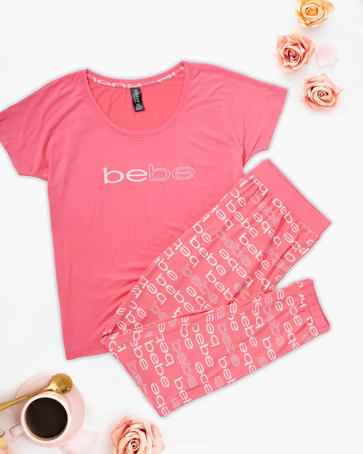 bebe Womens PJs Sets 2 Piece with Tee and Pajama Pants,Women's Sleepwear, Ladies Pajamas Sets - Image 4