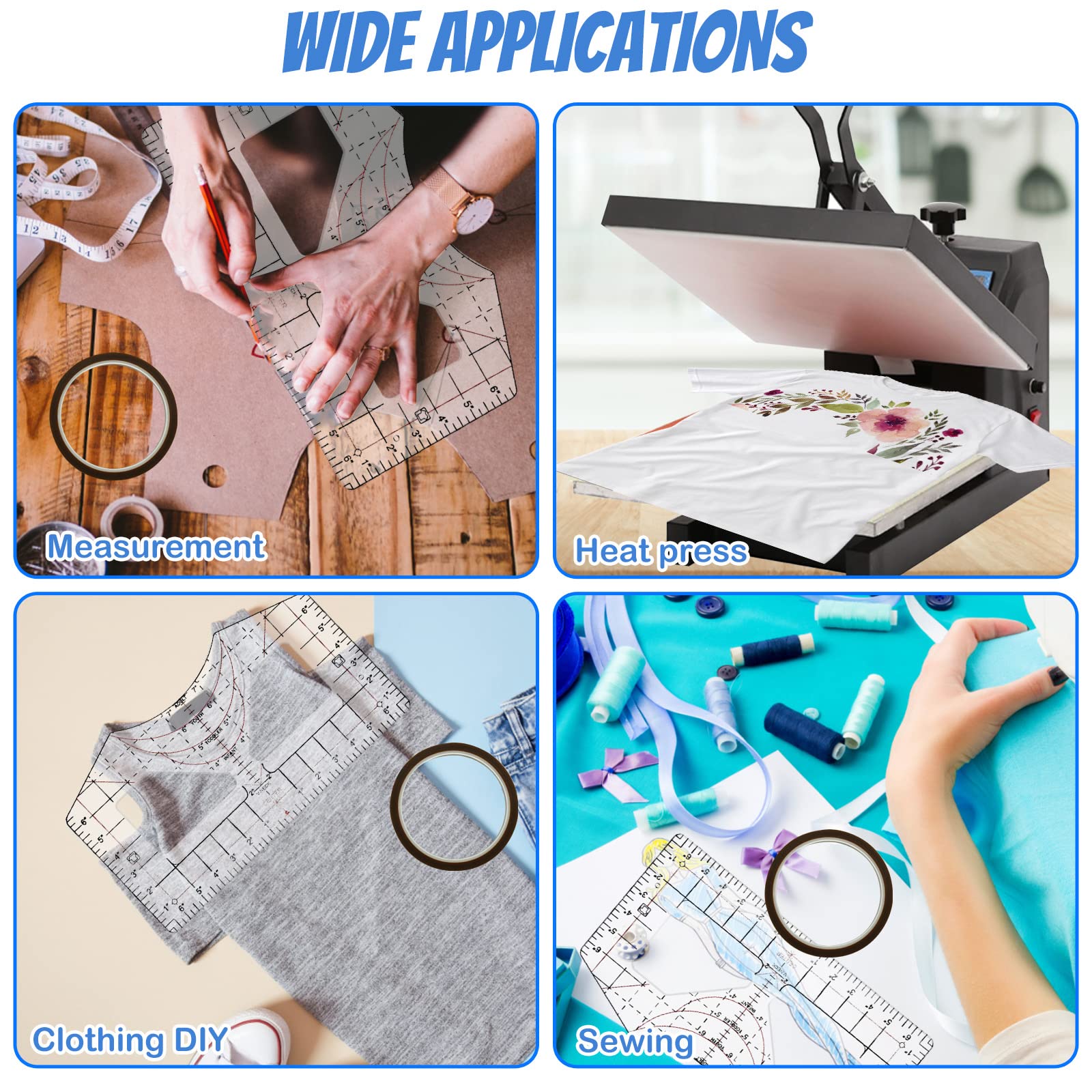 Upgraded Acrylic Tshirt Ruler For Heat Press, T-Shirt Measure Ruler Guide Making Center Graphic Vinyl Embroidery Tee Shirt Rulers Alignment Tool Placement Sublimation Blanks Product Accessories