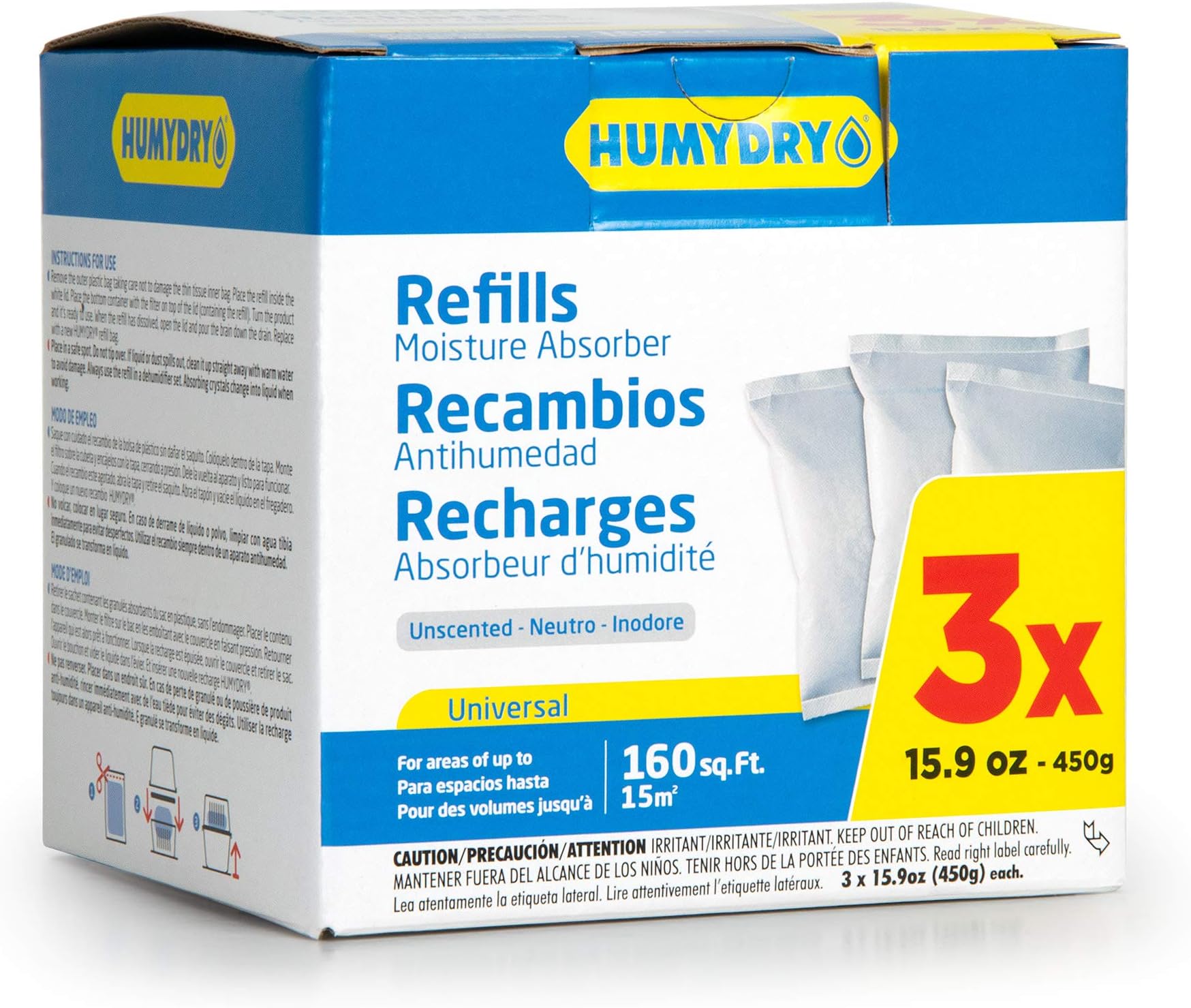 Moisture Absorber Refills for 15.9 Oz Dehumidifier Device, Pack of 3 Unscented Humidity Absorber Bags, Non Electric Humidity Absorber For Home Closets Bathrooms RVs and Medium Enclosed Spaces