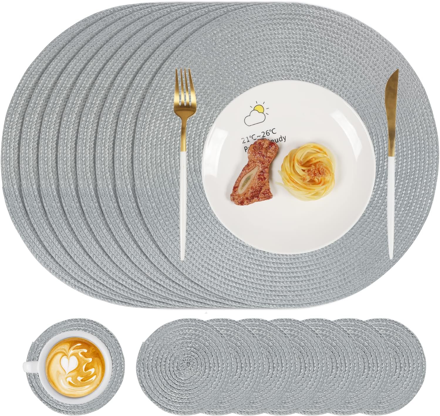 famibay Placemats and Coasters Set of 8 Round Woven Placemats Washable