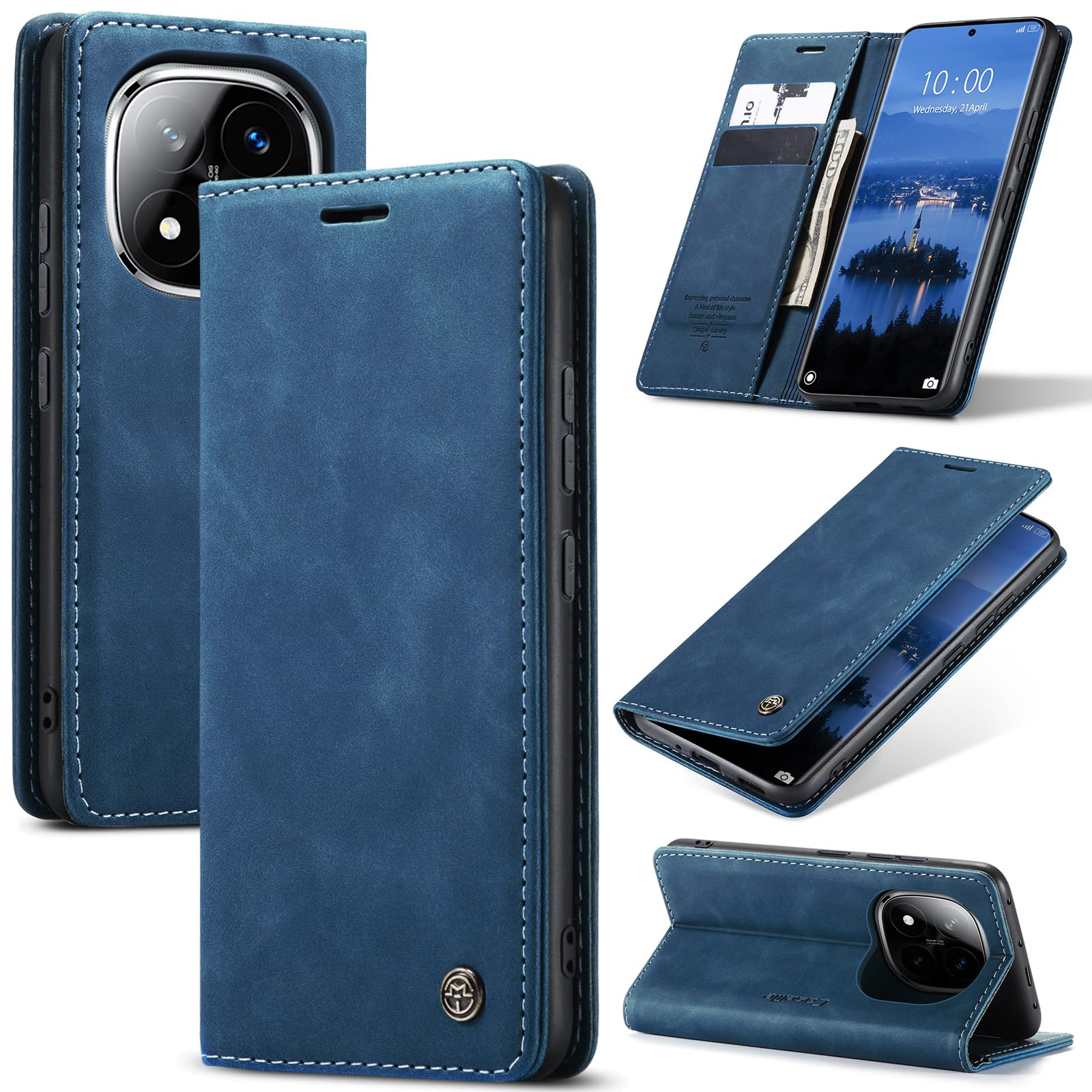 Azororo Cover per Xiaomi Redmi Note 14 Pro 5G, Premium PU Pelle Custodia, Magnetica Carta Fessura Portafoglio Case, Flip Cavalletto Custodia per Redmi Note 14 Pro 5G - Blu