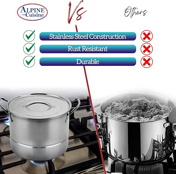 Alpine Cuisine Aramco AI14830-6 7 Quart Steamer Pot Set, Large, Aluminum, 6.5-Quart