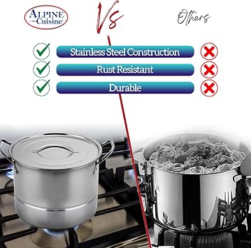 Alpine Cuisine Aramco AI14830-6 7 Quart Steamer Pot Set, Large, Aluminum, 6.5-Quart