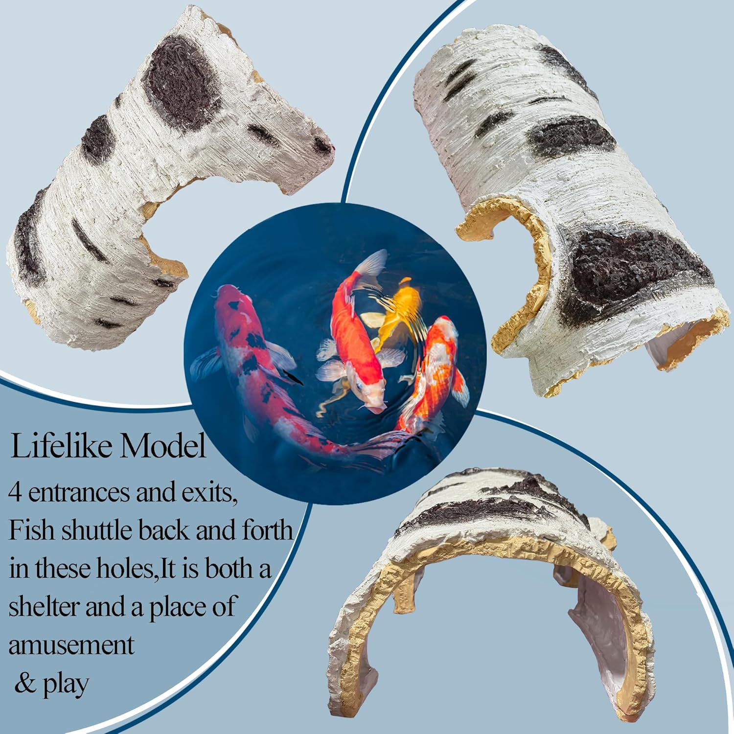 Faux Log Fish Cave for Koi Pond, Extra Large 20" x 13.4" x 7.5",Resin,for Koi Hiding & Playing and Ponds Decorative