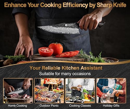 Miniatura 3 de XINZUO Cuchillo de chef profesional de Damasco de 8.6 pulgadas, cuchillo de cocina de acero de Damasco de 67 capas, núcleo de acero 10Cr15CoMoV, muy