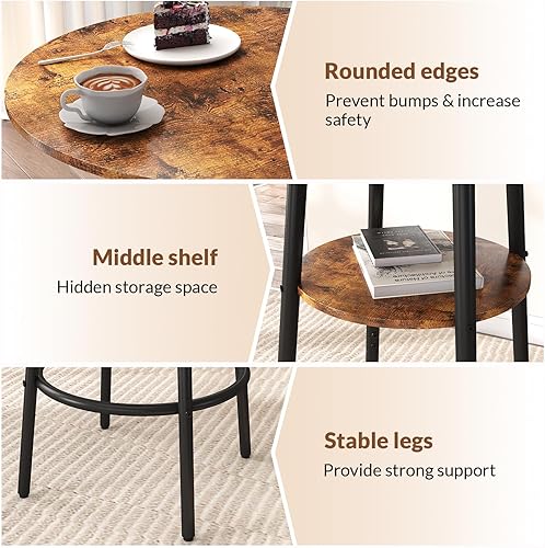 Miniatura 4 de Juego de mesa de bar de 3 piezas redondas, mesa de comedor pequeña para 2, mesa de bar de cocina moderna, mesa de desayuno con almacenamiento, 2