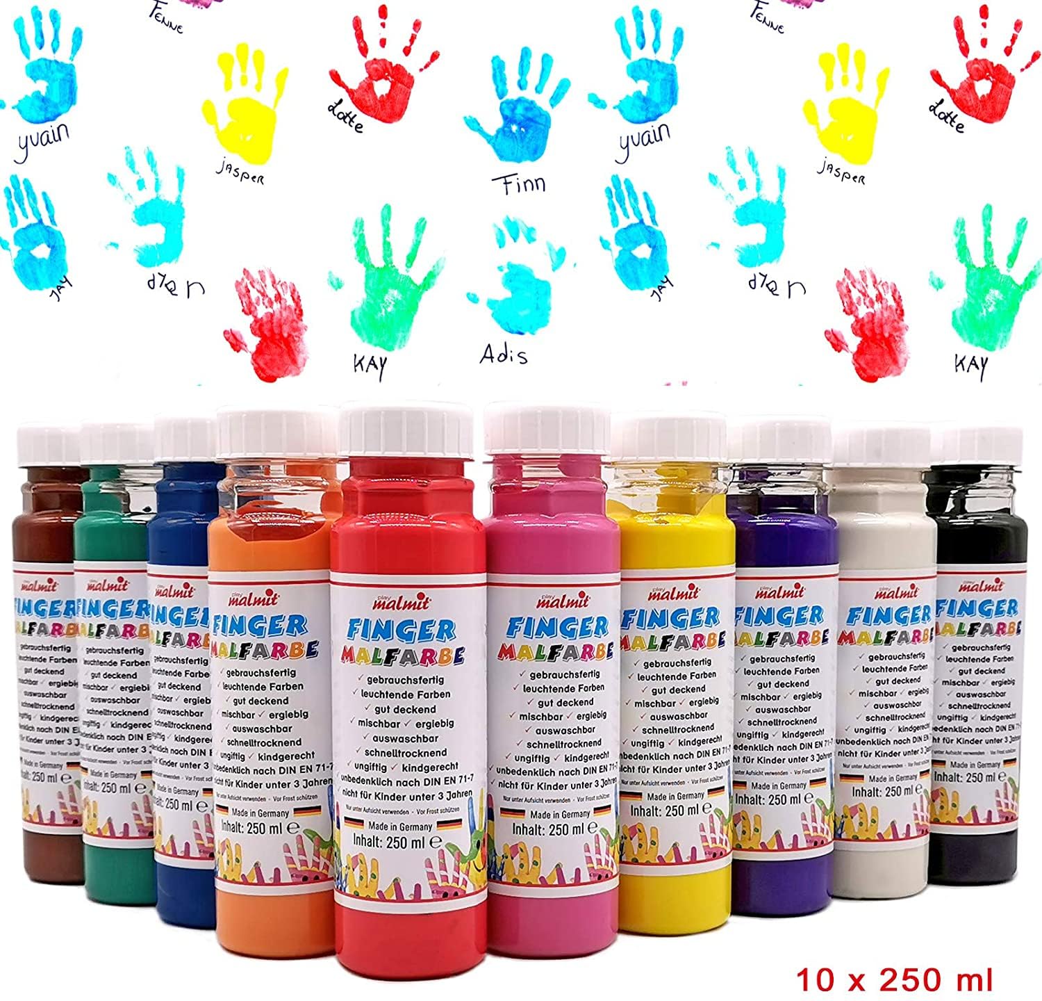 Fingerfarben 10er Set Fingermalfarben Malfarben Schulfarben (250 ml)