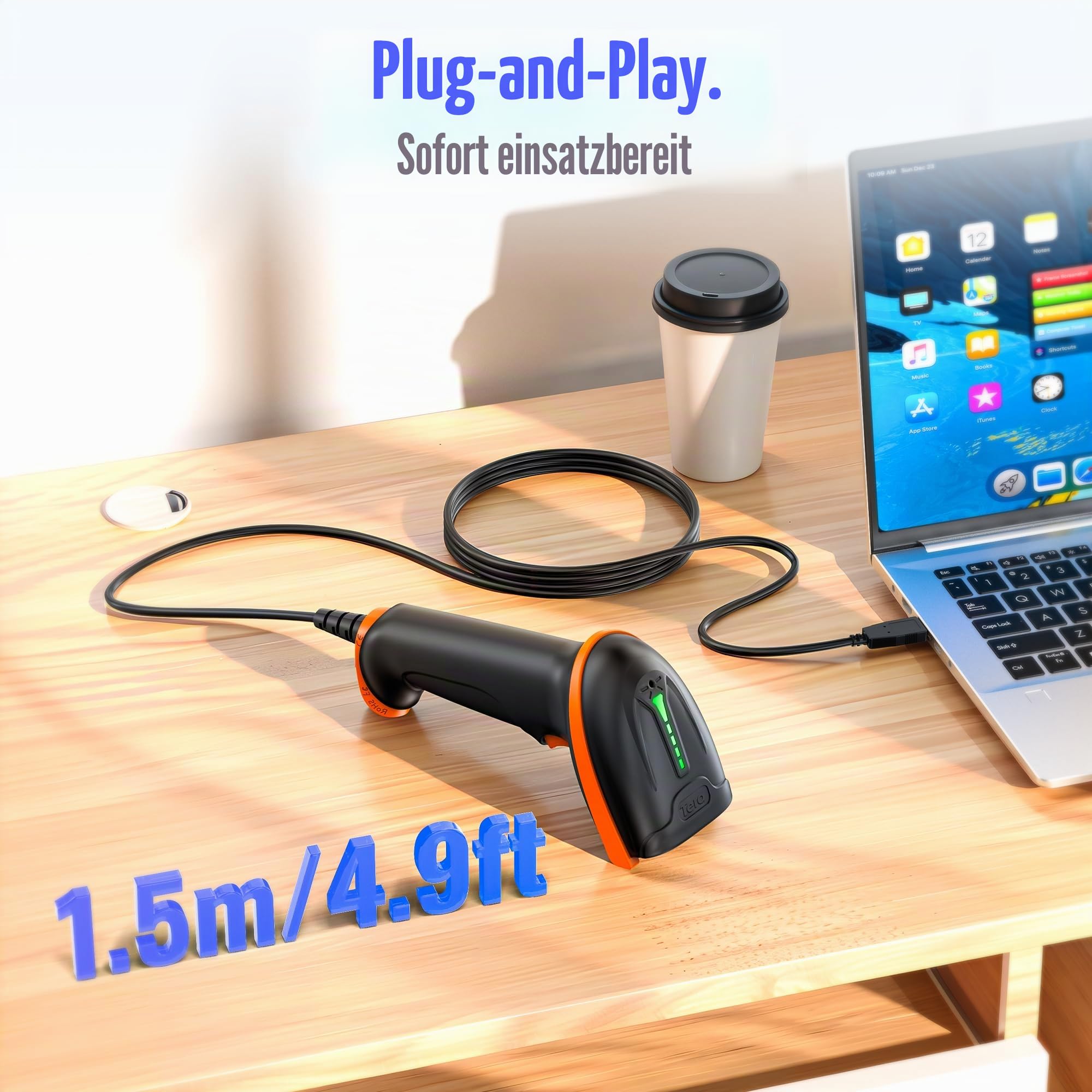 Tera Barcode Scanner 1D 2D QR Wired Handscanner Kabelgebundenes CMOS-Barcode-Lesegerät mit Stoßfest Wasserdicht IP65 Ergonomischer Griff 300,000-Pixel-Kamera und USB-Kabel, Plug&Play, D5100Y