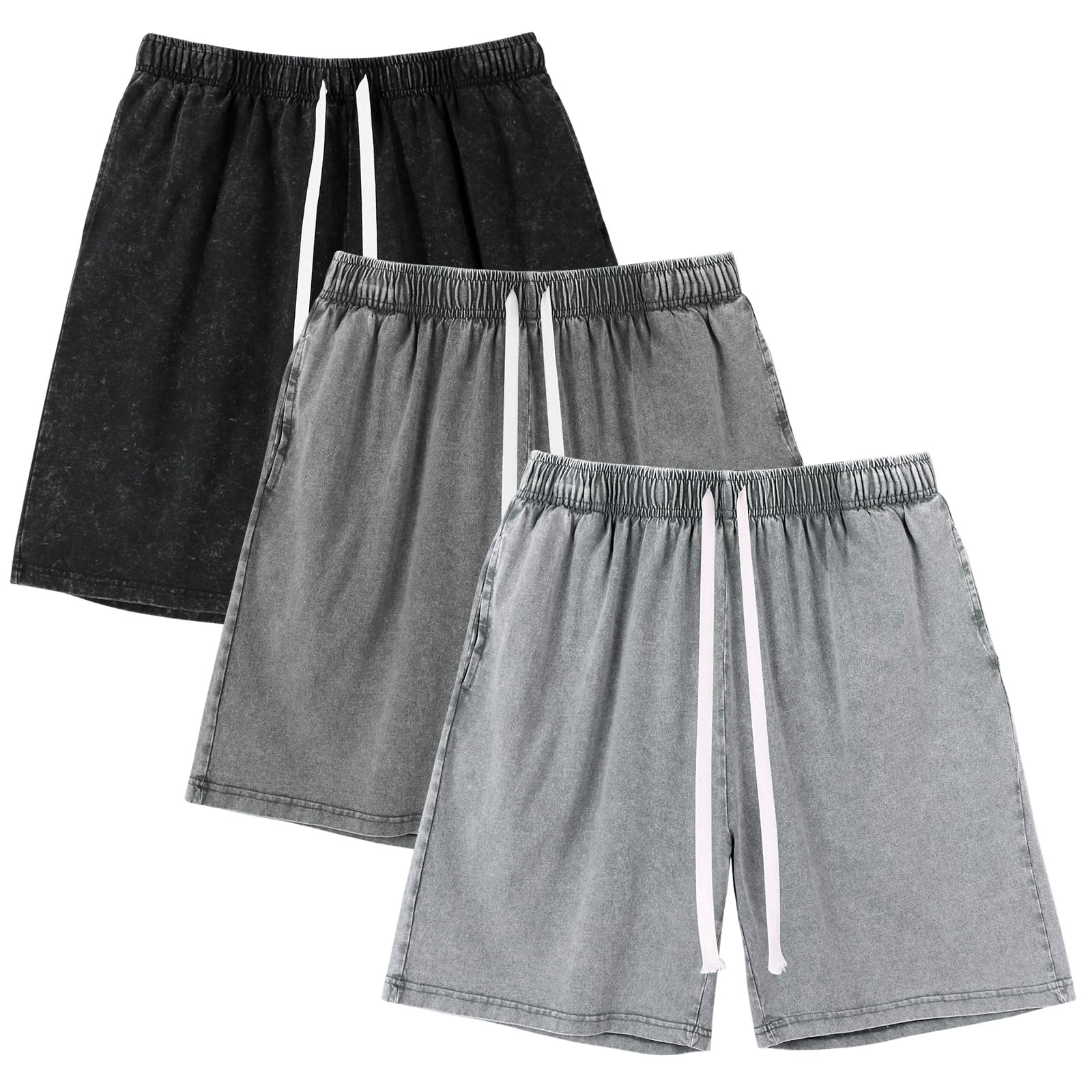Gihuo Mens Sweat Shorts Cotton Athletic Shorts Vintage Acid Wash Drawstring Workout Shorts