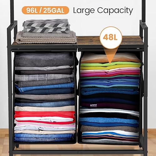 Miniatura 2 de Organizador de ropa para ropa sucia, 2 estantes de 12.7 galones (96 litros), cesta de lavandería con bolsas extraíbles, organizador de lavandería,