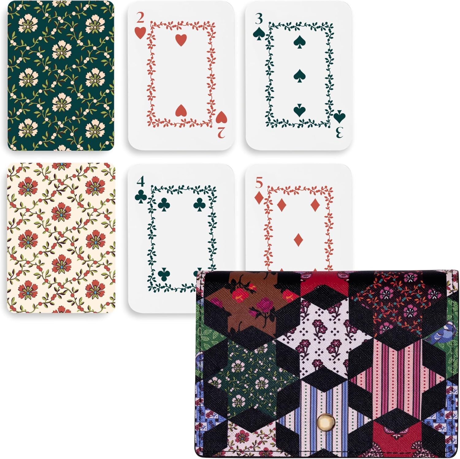 Vera Bradley Set of 2 Decks of Holiday Playing Cards for Travel, Pouch with Standard Decks (Star Patchwork)