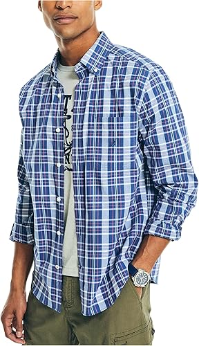 Nautica Camisa de popelina a cuadros para hombre