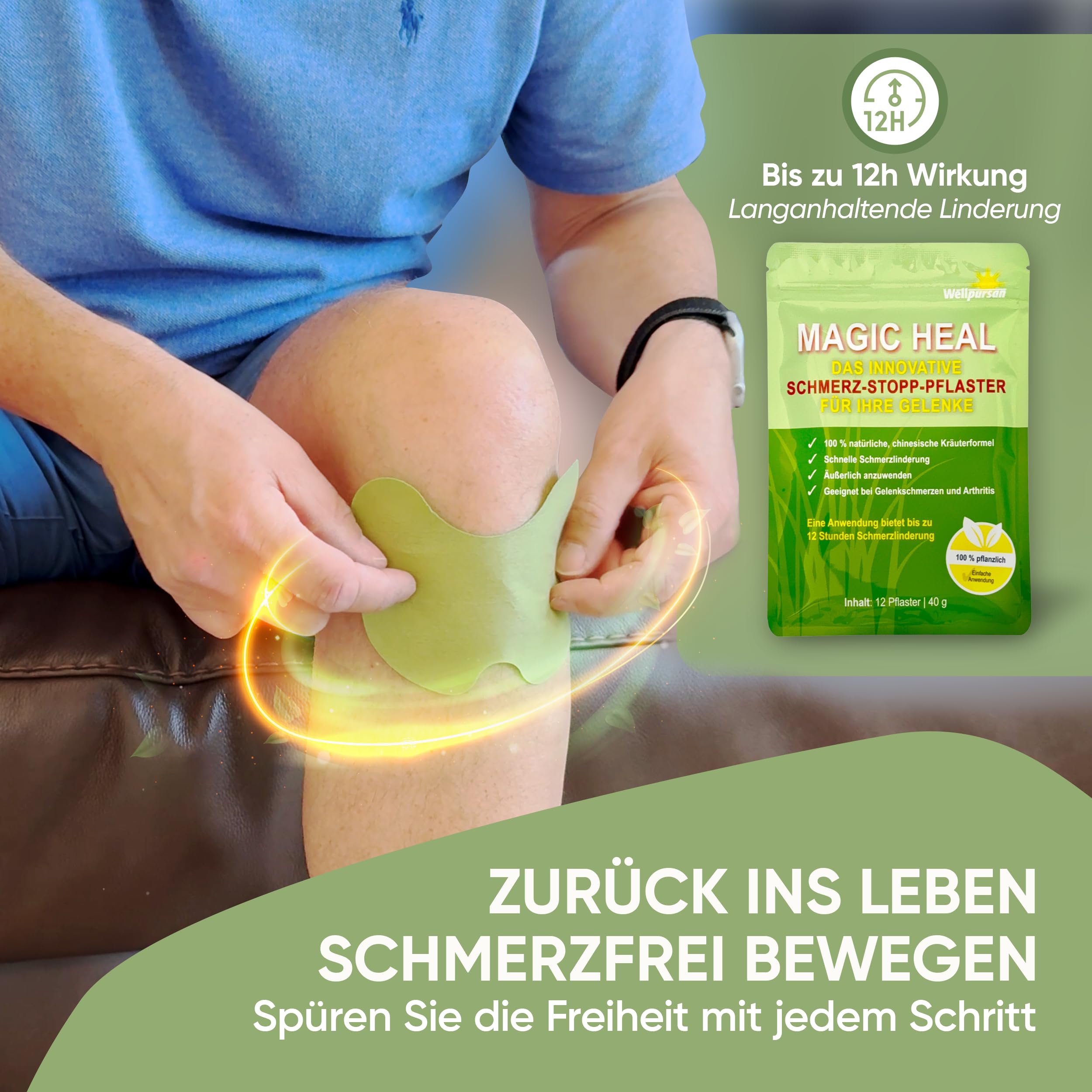 Wellpursan Magic Heal Gelenk Pflaster (24 x) – wärmendes Schmerzpflaster für Gelenke und Knie mit natürlichen Kräutern – Wärme zur Unterstützung bei Gelenkbeschwerden und Verspannungen