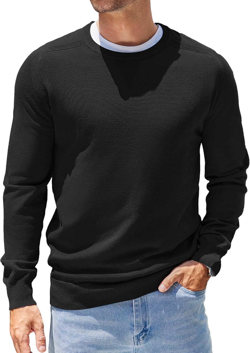COOFANDY Suéter para hombre con cuello redondo, suéter de vestir ligero, corte ajustado | Tejido de punto suave, ligero, diseño de tejido triangular, cómodo, jersey básico informal, sin arrugas, moda elegante 2026