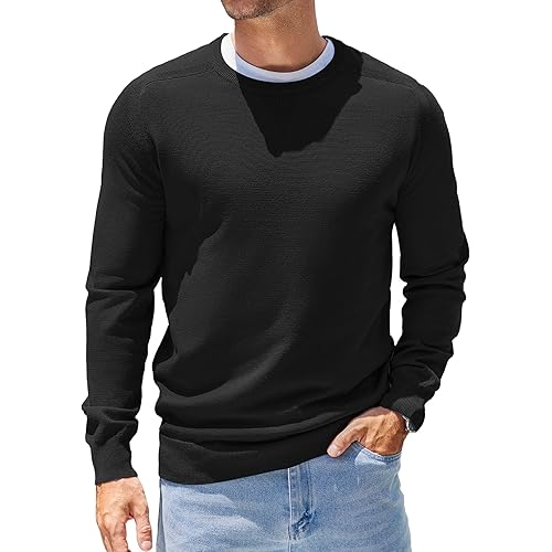 COOFANDY Mens Sweater Crewneck Pullover Long Sleeve Lightweight Sweater Plain Knit Silm Fit