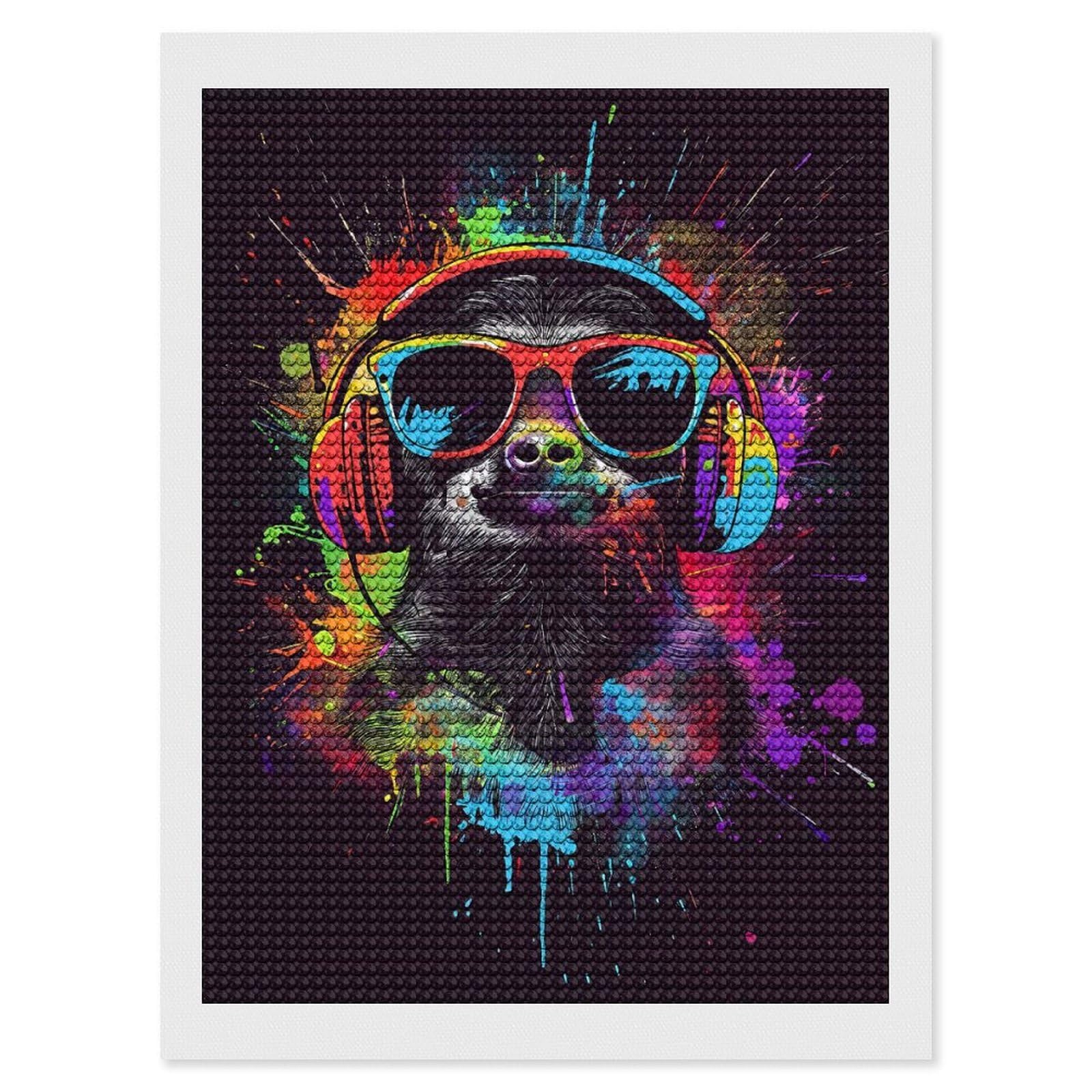 Junmoney Sloth Colorful Diamond Painting Canvas Set 12"x16", for Beginners, Complete Accessories, Christmas Gift, Modern Decor