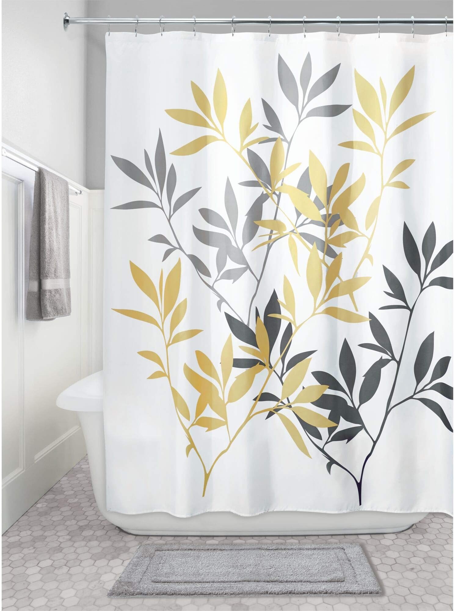 Shower Curtain Bestselling InterDesign Leaves, Gray and Yellow, 72-Inch by 72-Inch