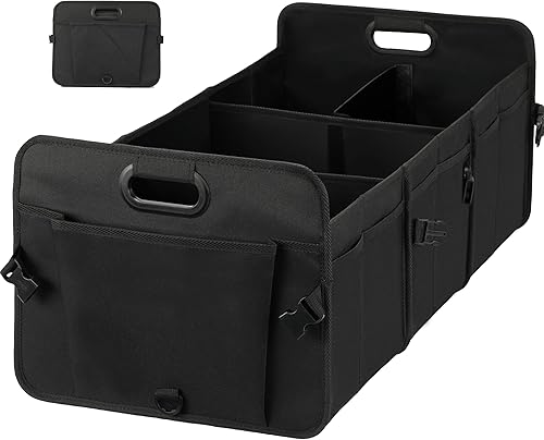 Simple Deluxe Organizador de maletero de automóvil, almacenamiento plegable de múltiples compartimentos, antideslizante, poliéster Oxford 600D