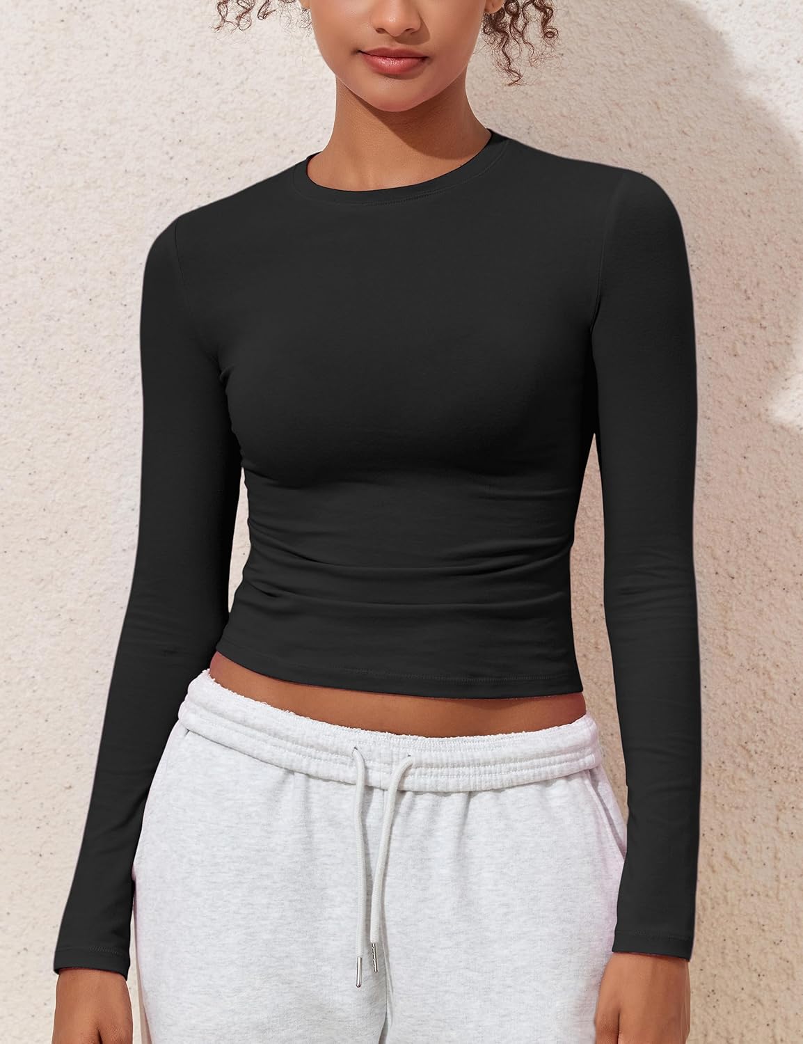 kayamiya Women's Basic Long Sleeve Cotton Shirts Tight Fit Fall Crewneck Trendy Y2K Crop Tops - Image 9