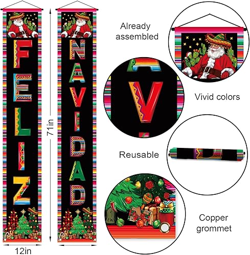 Miniatura 3 de Nepnuser Decoración de Navidad mexicana para porche, pancarta española de invierno para fiestas, decoración de puerta delantera, letrero de