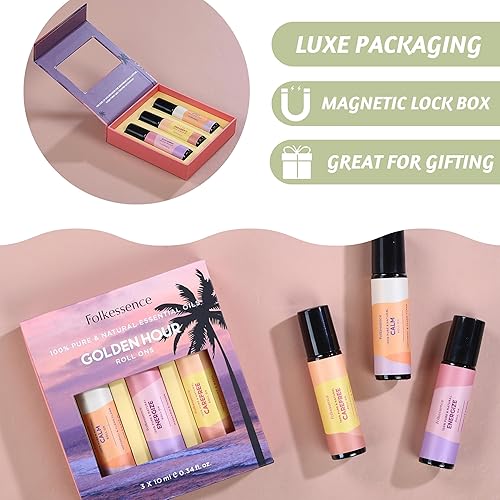 Miniatura 8 de Folkulture Juego de 3 rodillos de aceite esencial, mezclas de aromaterapia naturales para piel, aceite esencial de menta, regalos para mujeres y