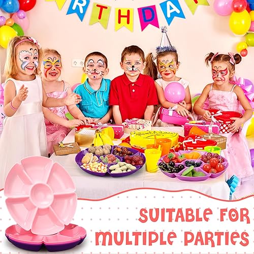 Miniatura 4 de 4 bandejas seccionales redondas de plástico para servirplatos, bandeja dividida para fiestas con tenedor desechable, bandeja de aperitivos de 7