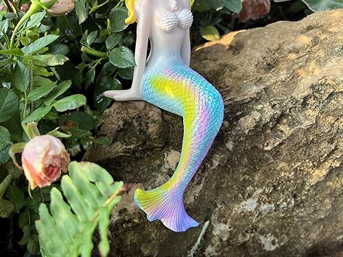 Miniatura 4 de Figuras de sirena de resina de sirena sentada para jardín de hadas, maceta, patio, acuario, pecera, estantería, decoración del hogar, 9 pulgadas