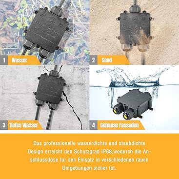 Kohree Junction Box Ip68 Waterproof Outdoor 3 Way Connection Box Earth Cable Junction Box For Garden M25 Cable Gland Diameter 4 14 Mm Black Amazon De Baumarkt