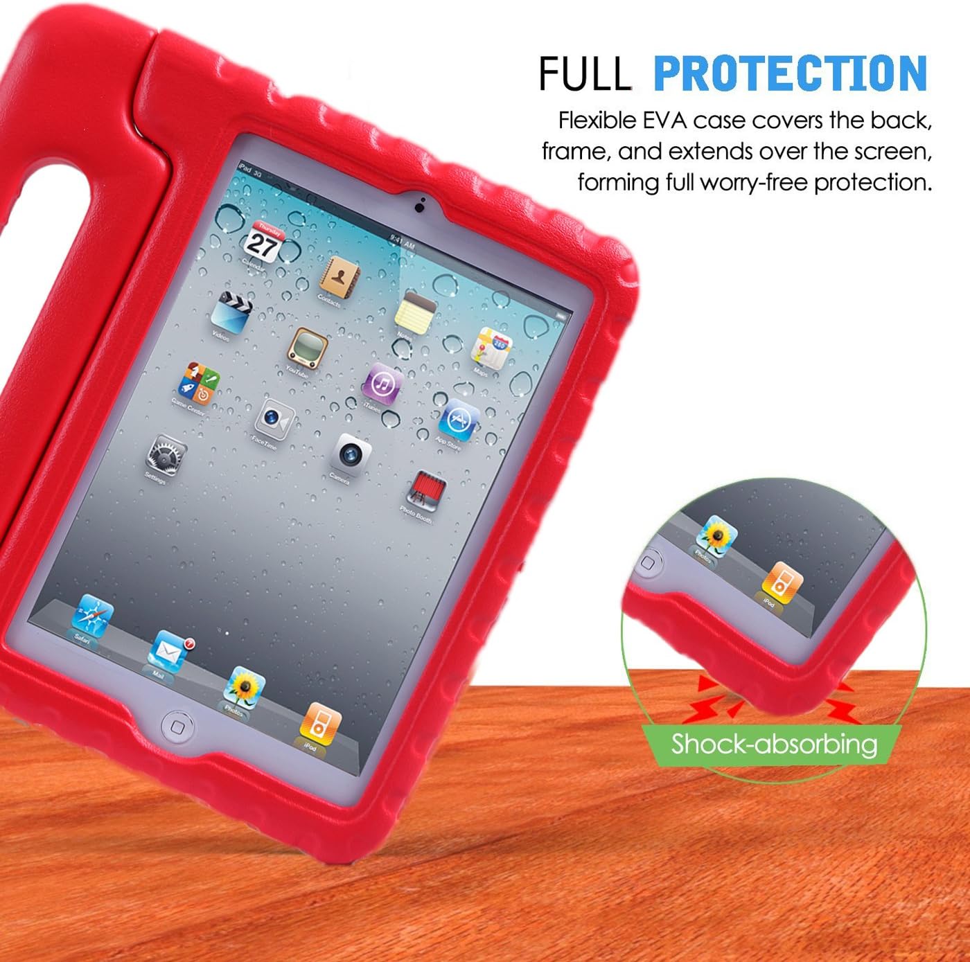 HDE Kids Case for iPad Mini 2 3 -Shock Proof Rugged Heavy Duty Impact Resistant Protective Cover Handle Stand for Apple iPad Mini 1 2 3 Retina (Red)