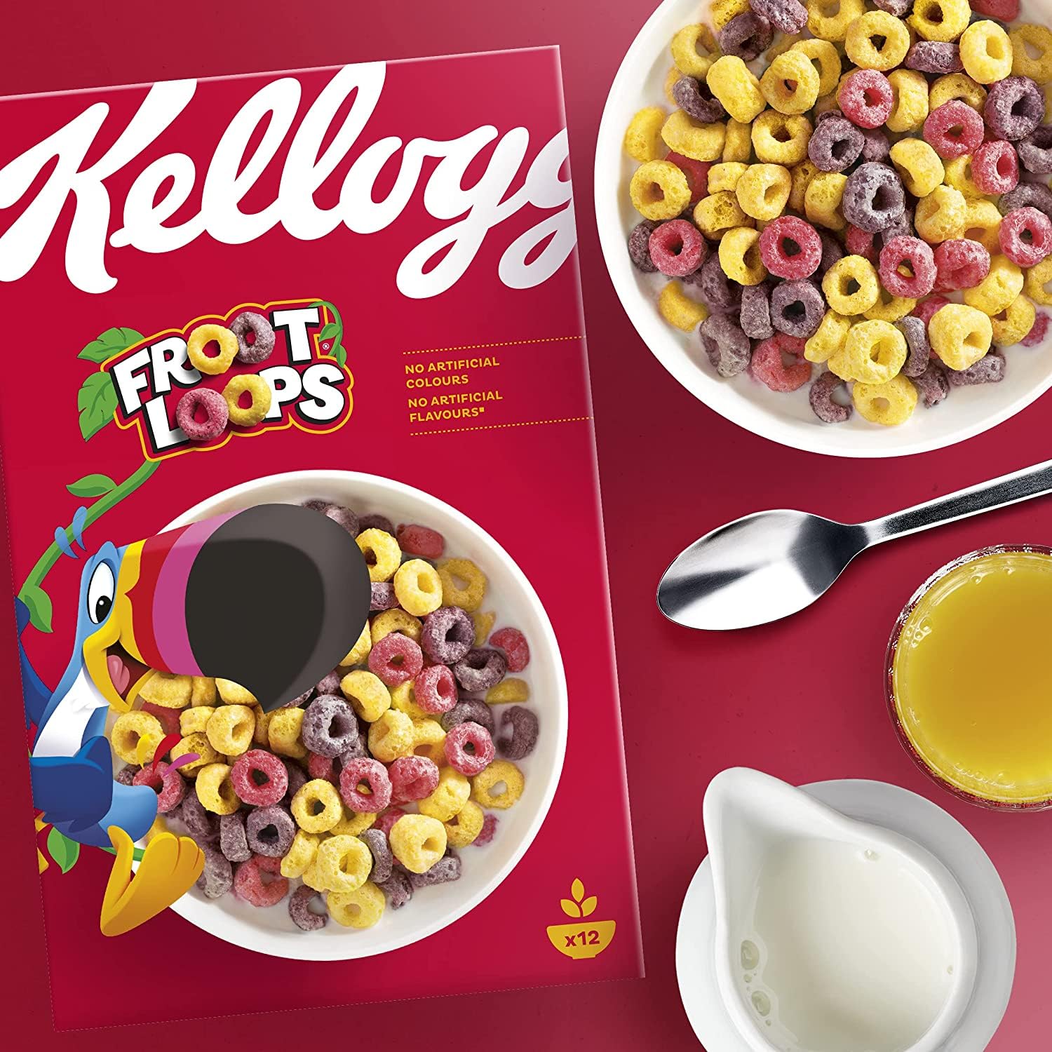 Kellogg's Froot Loops Frühstückscerealien (6 x 375 g) – bunte Kringel aus Weizen, Hafer und Mais mit Fruchtgeschmack – ohne künstliche Farb- und Aromastoffe