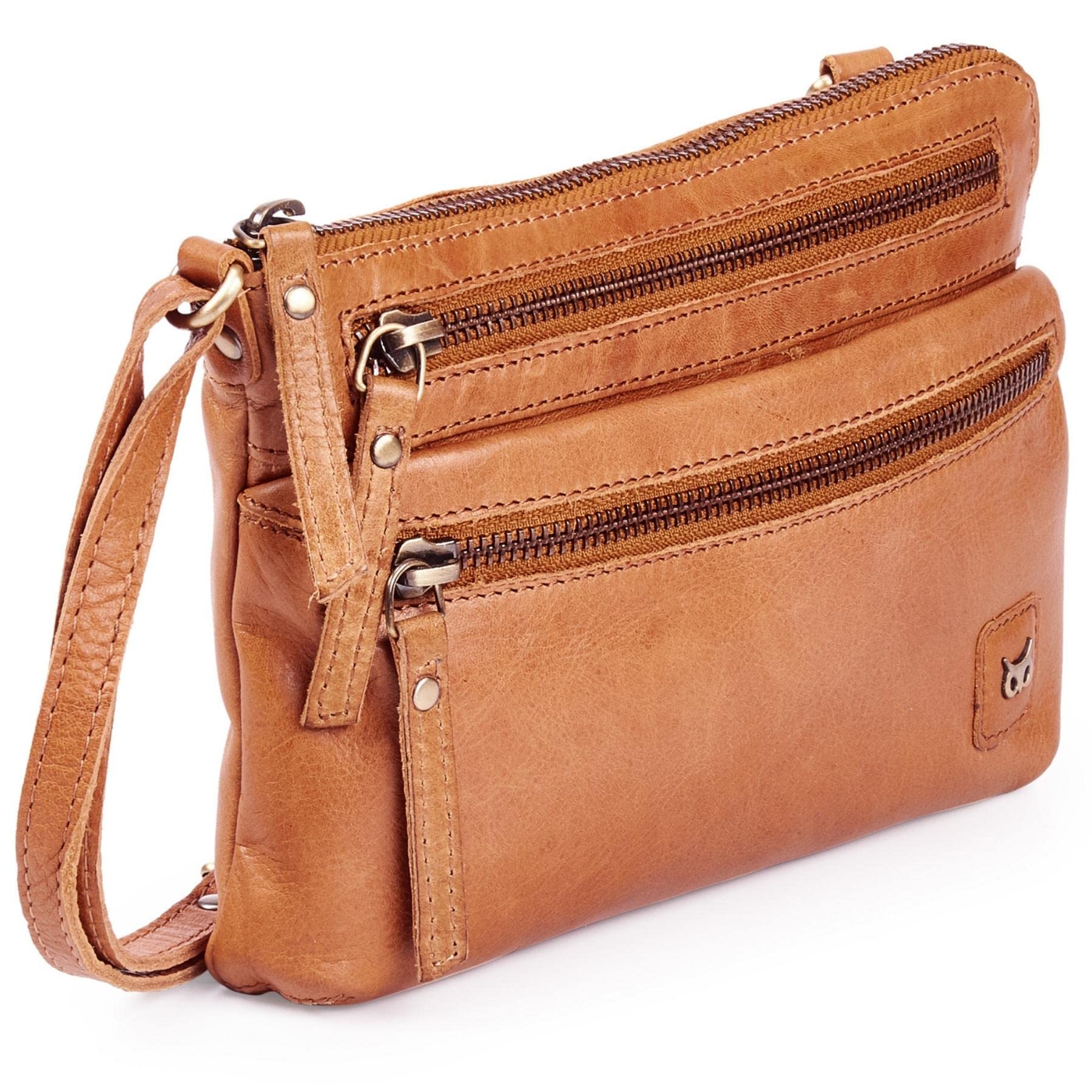 Wise Owl Accessories Small Crossbody Sling Bag Real Leather Purse for Women Crossover Trendy Shoulder Handbag (Mustard Multi-Wax)