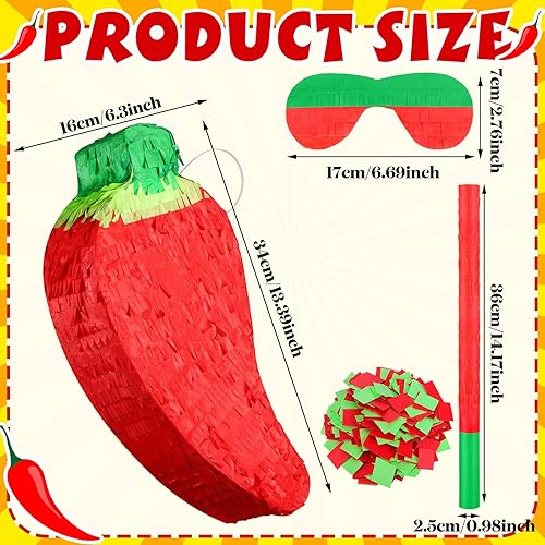 Miniatura 3 de Meooeck Piñata de chile rojo con palito de piñata y venda, piñata divertida para fiesta de festivales de pimiento picante, decoración de fiesta de