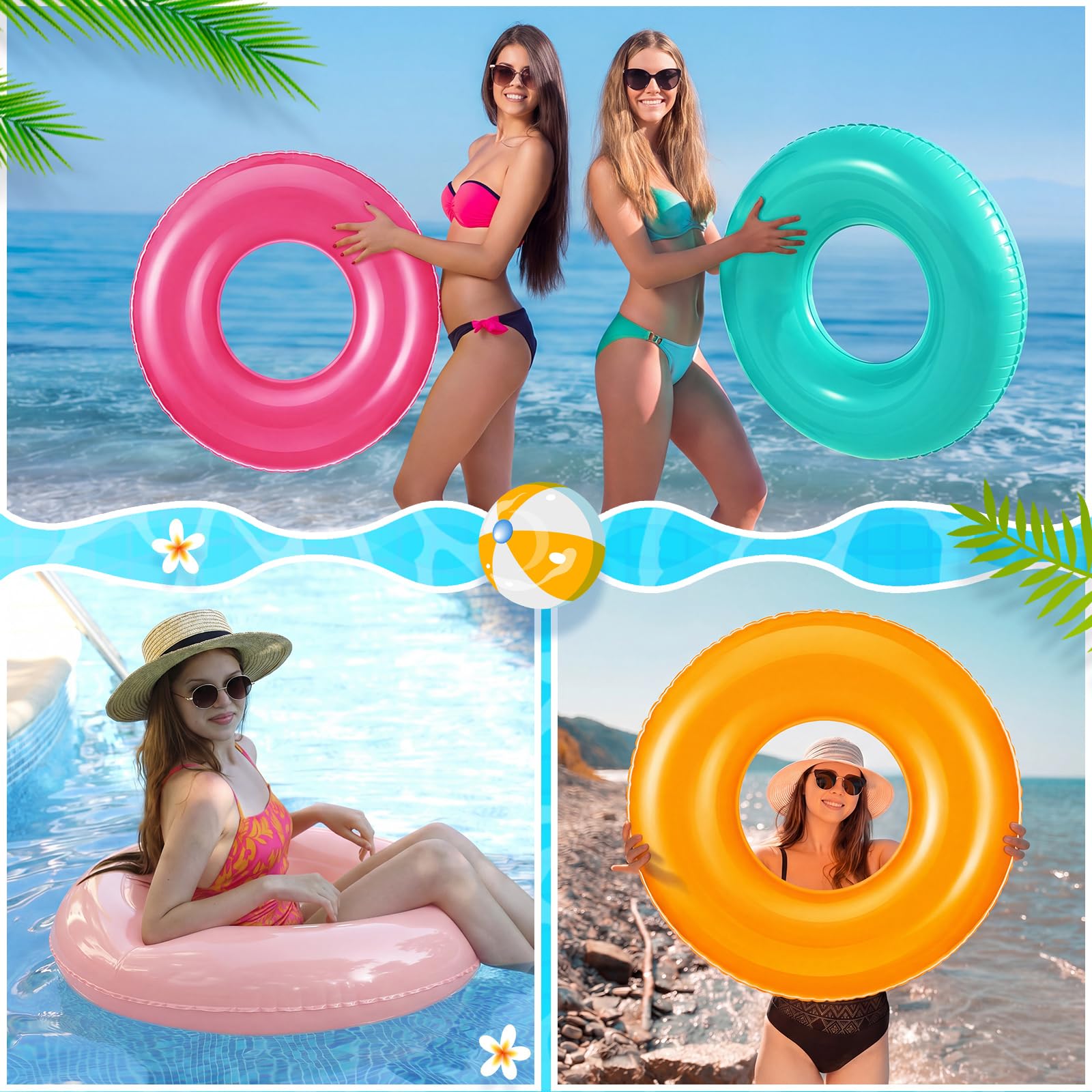 Gemscream Petit flotteur gonflable de piscine en vrac de 60 cm avec anneau de natation - Tube gonflable coloré pour adultes - Vacances d'été - Plage - Rivière - enterrement de vie de jeune fille