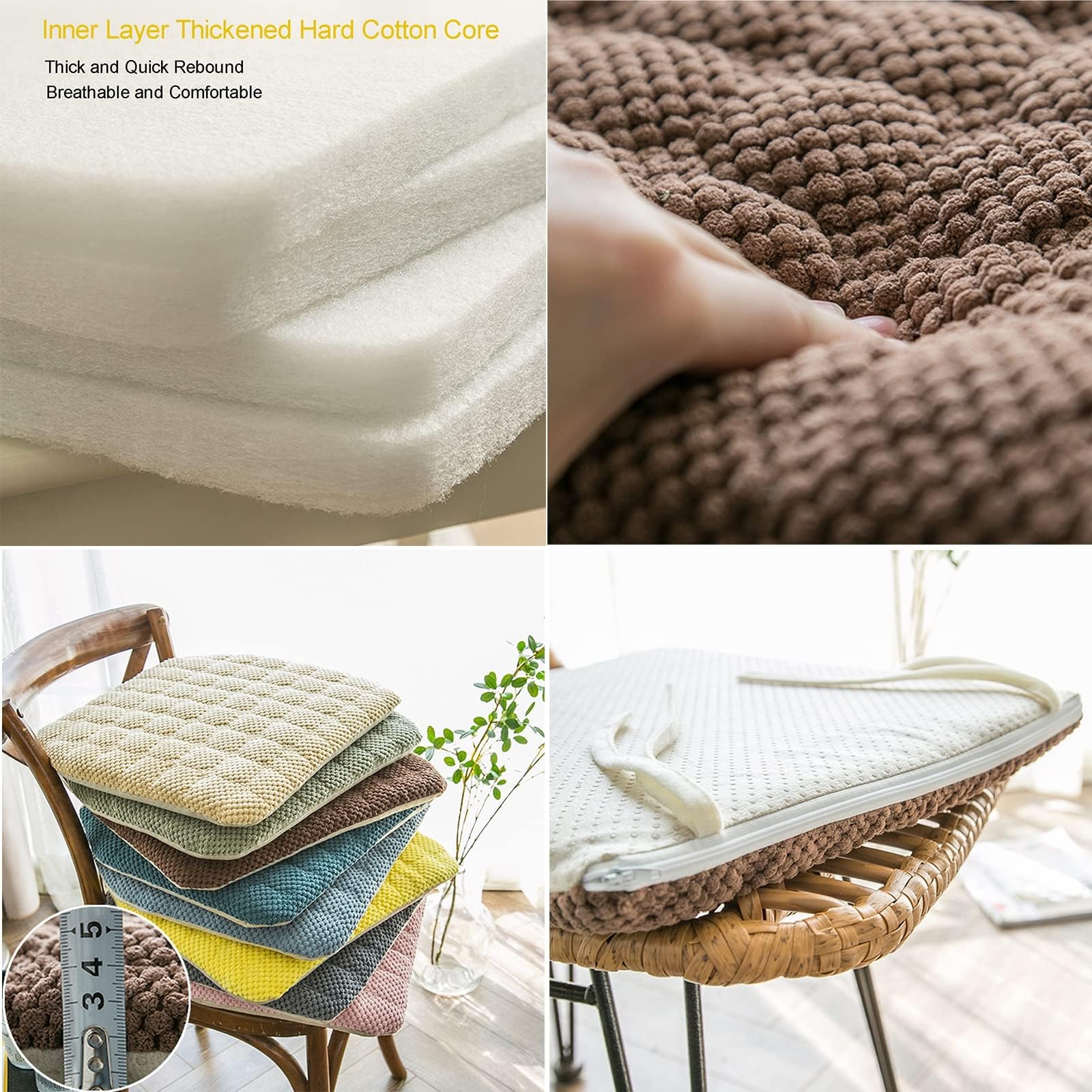 marrone, confezione da 1, cuscino per sedia con laccetti, in memory foam, antiscivolo, 45 x 43 cm, cuscino per sedia/seduta, antiscivolo, cuscino per sedia da cucina, con lacci