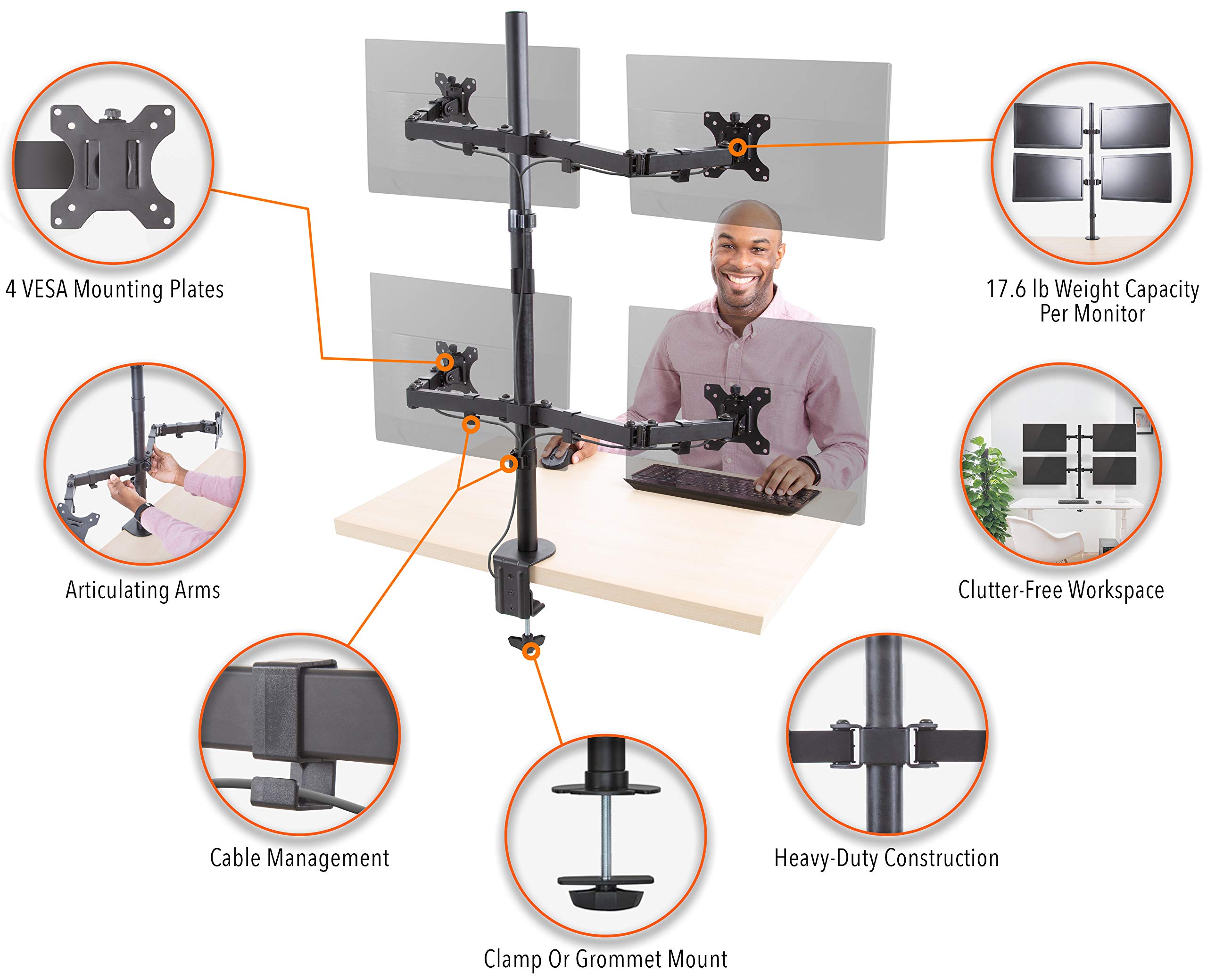Stand Steady ClampOn 4 Monitor Mount Desk Stand Height Adjustable