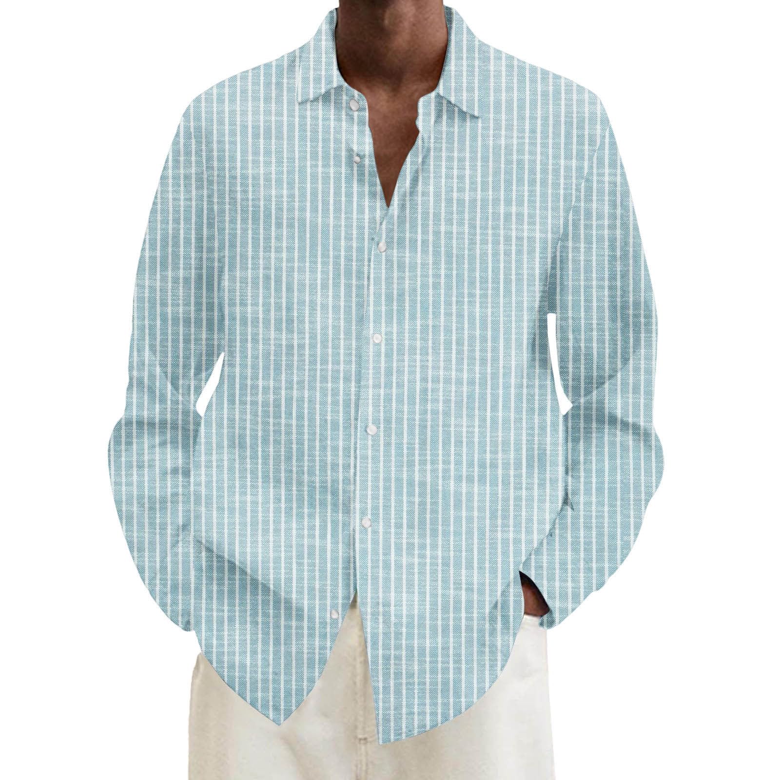 Camicia Uomo con Risvolto A Bottoni Maniche Lunghe con Motivo A Righe, Indumento Casual per Look Quotidiani