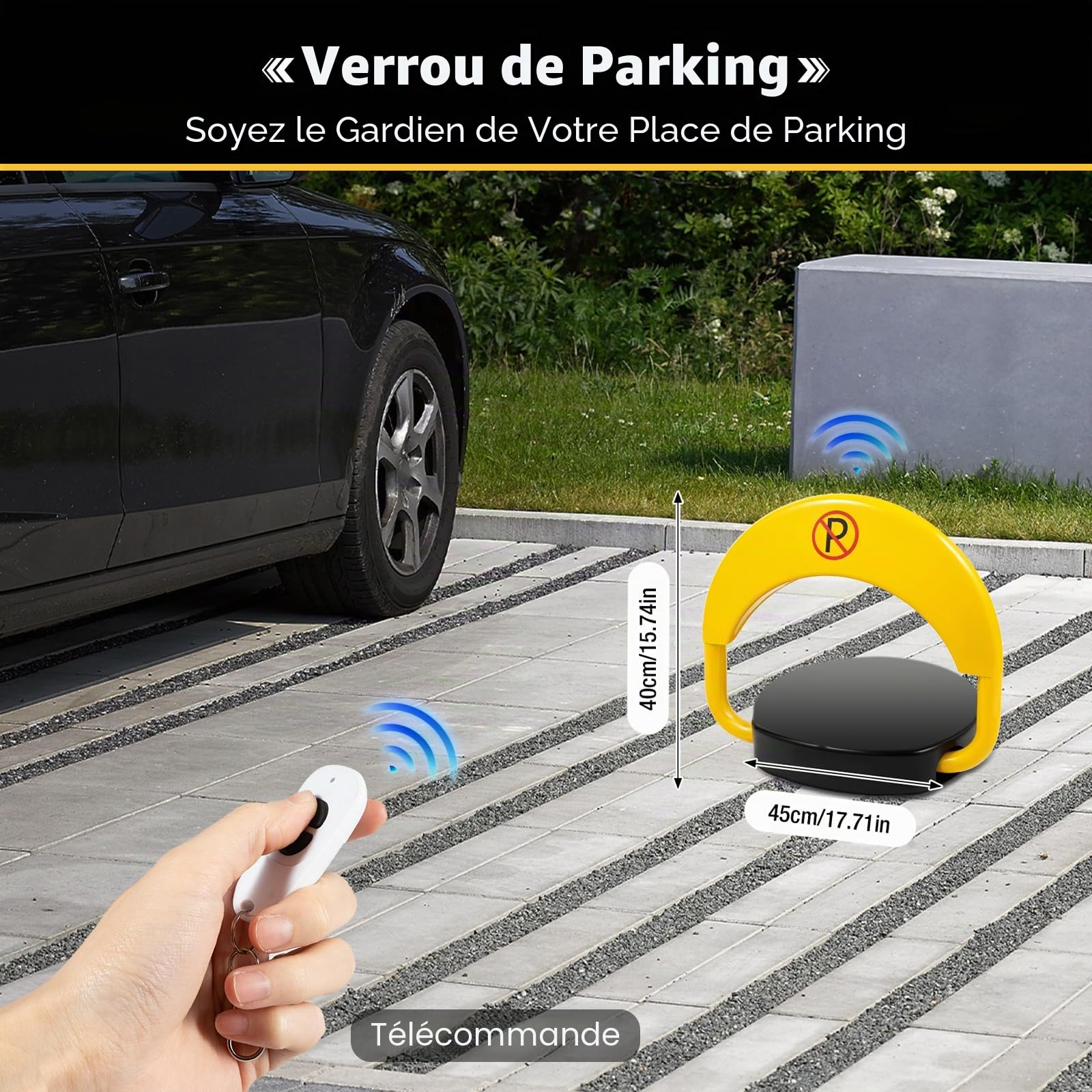 Barrière de parking électrique avec télécommande de 30 m, pliable, verrouillage automatique (batterie sèche non incluse)