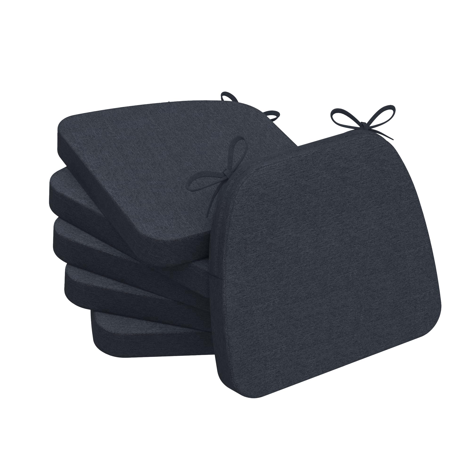 AAAAAcessories D-Shaped Chair Cushions for Dining Chairs with Ties and Removable Cover, 2'' Thick Dining Kitchen Chair Pads, Indoor Dining Room Chair Cushions, 17" x 16", 6 Pack, Charcoal Gray