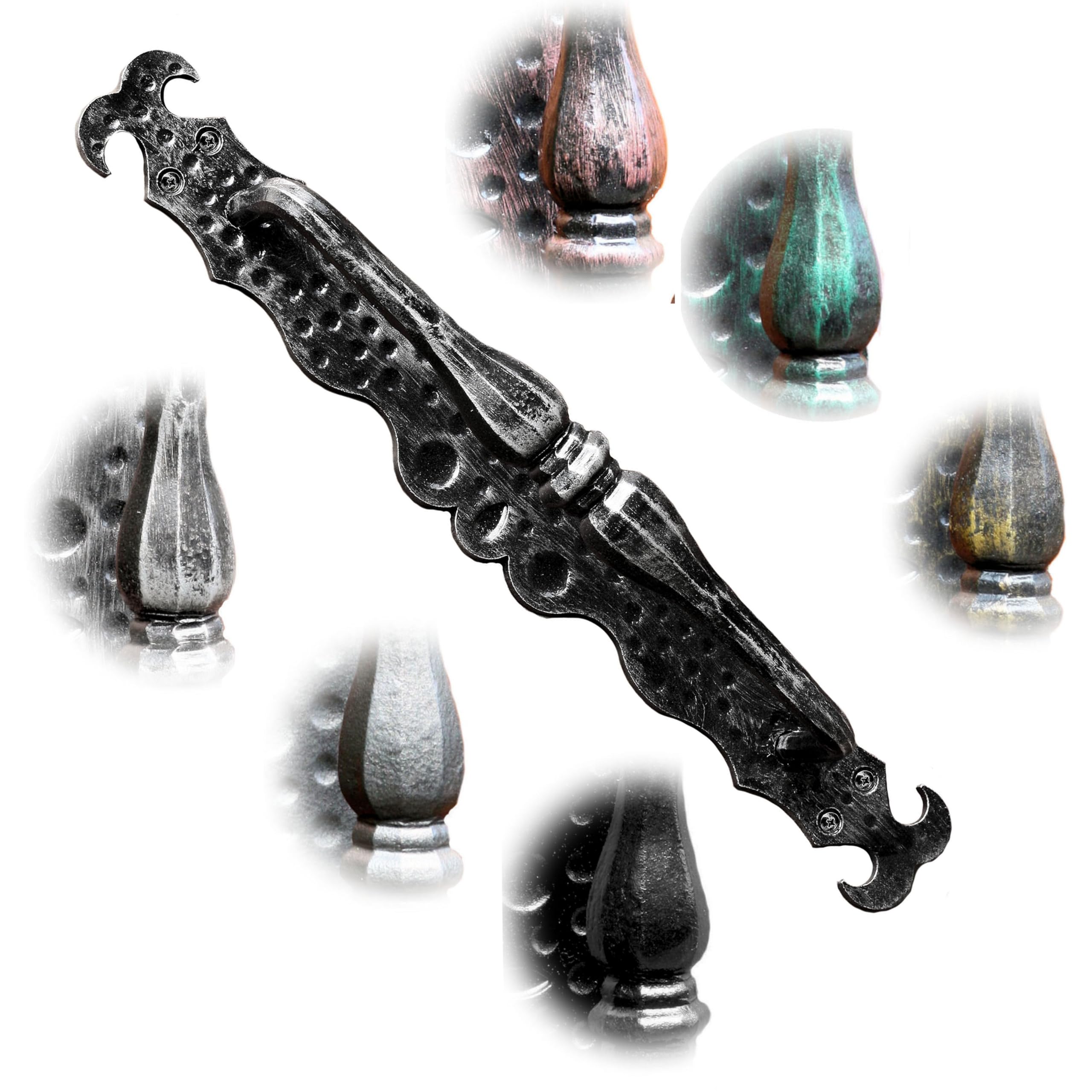 Tirador de puerta de acero macizo forjado, para puerta principal, puerta de entrada, puerta corredera, puerta, etc. Arte de hierro antiguo (negro y plata)