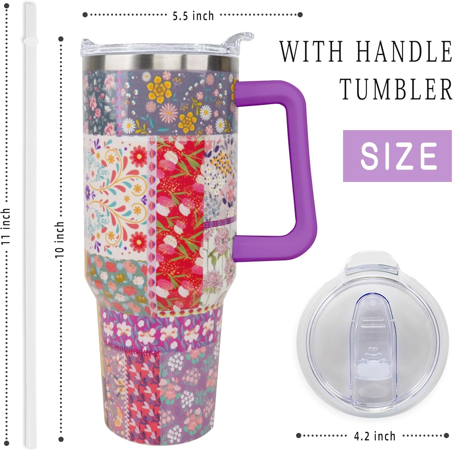 Sunmdecor Pioneer Women Tumbler with Handle and Silicone Straws - 40 Oz Flower Cups Insulated Tumbler - Mother's Day Nice Gift for Mom, Grandma - Image 2