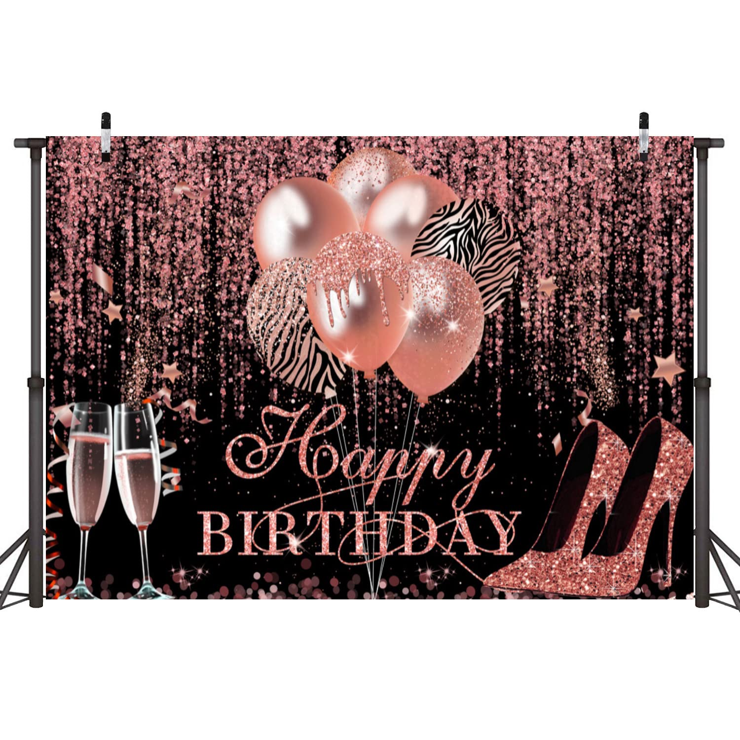 Sensfun Happy Birthday Hintergrund - Rose Gold & Schwarz Glitzer Fotohintergrund Für Geburtstagspartys